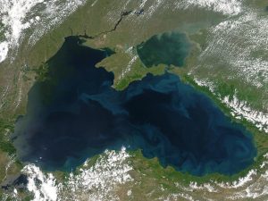 The Black Sea is the largest meromictic lake (NASA).